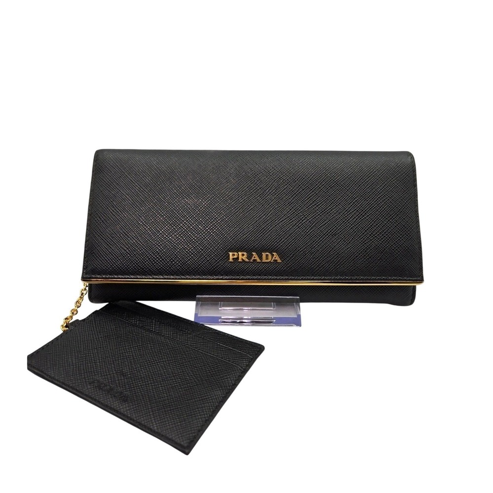 PRADA Black Saffiano Leather Wallet On Chain Flap Card Holder Clutch